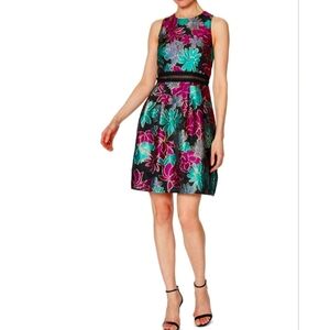 Laundry by Shelli Segal Women's Jacquard Fit and Flare Dress with Lace Trim